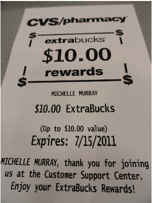 Recibo com ExtraBucks Rewards CVS